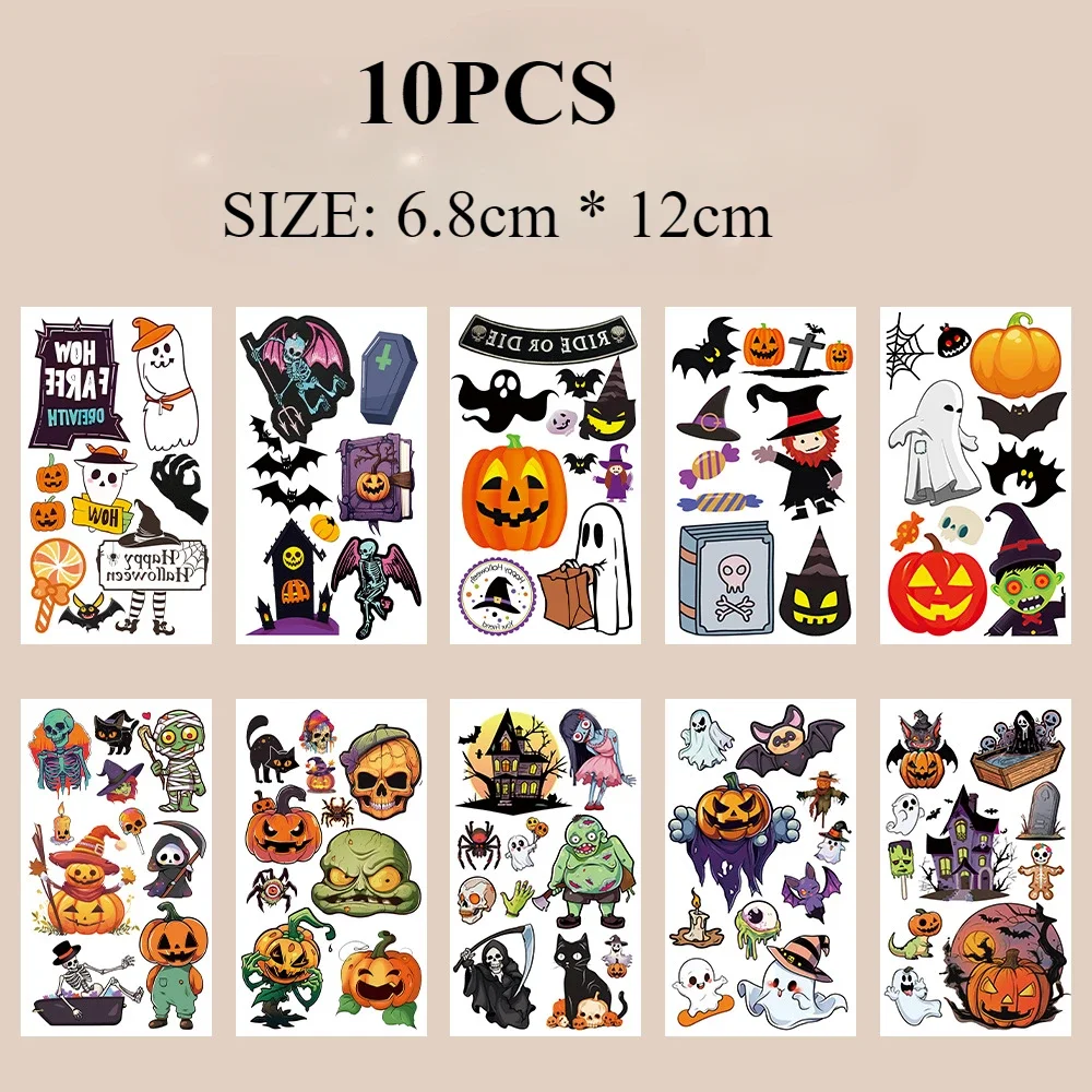 10 шт. милые мультяшные татуировки на Хэллоуин наклейки водонепроницаемые каваи
