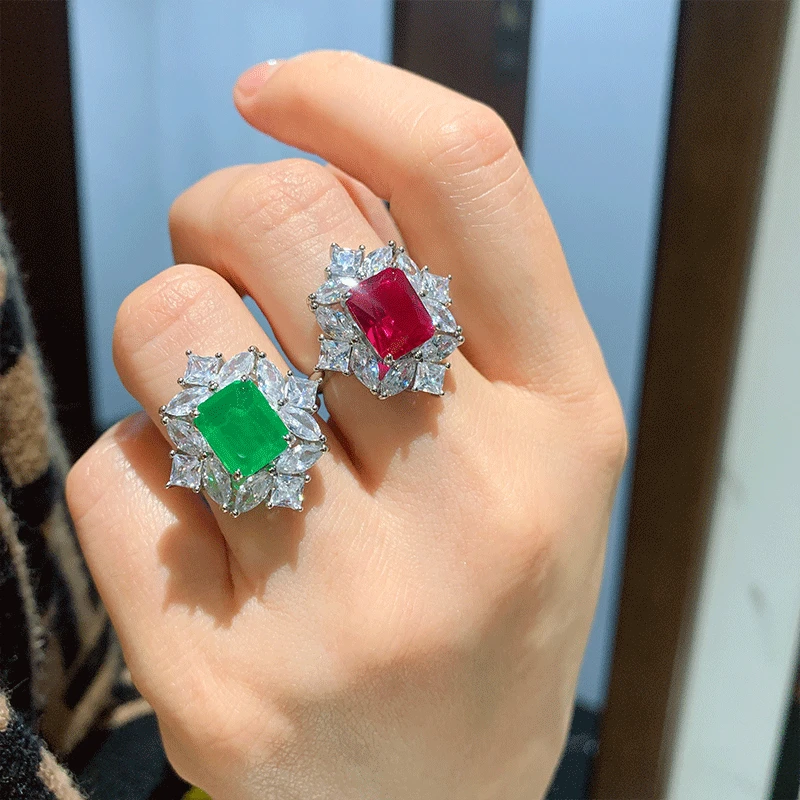

2022 New 925 Sterling Silver Simulated Emerald Stone High Quality Cubic Zirconia Adjustable Rings Luxury Fine Jewelry Women Ring