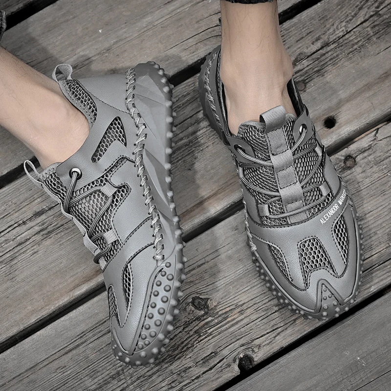 Summer Breathable Men's Golf Shoes Men's Outdoor Non-slip Golf Shoes White Mesh Golf Training Shoes Men's Comfortable Golf Shoes