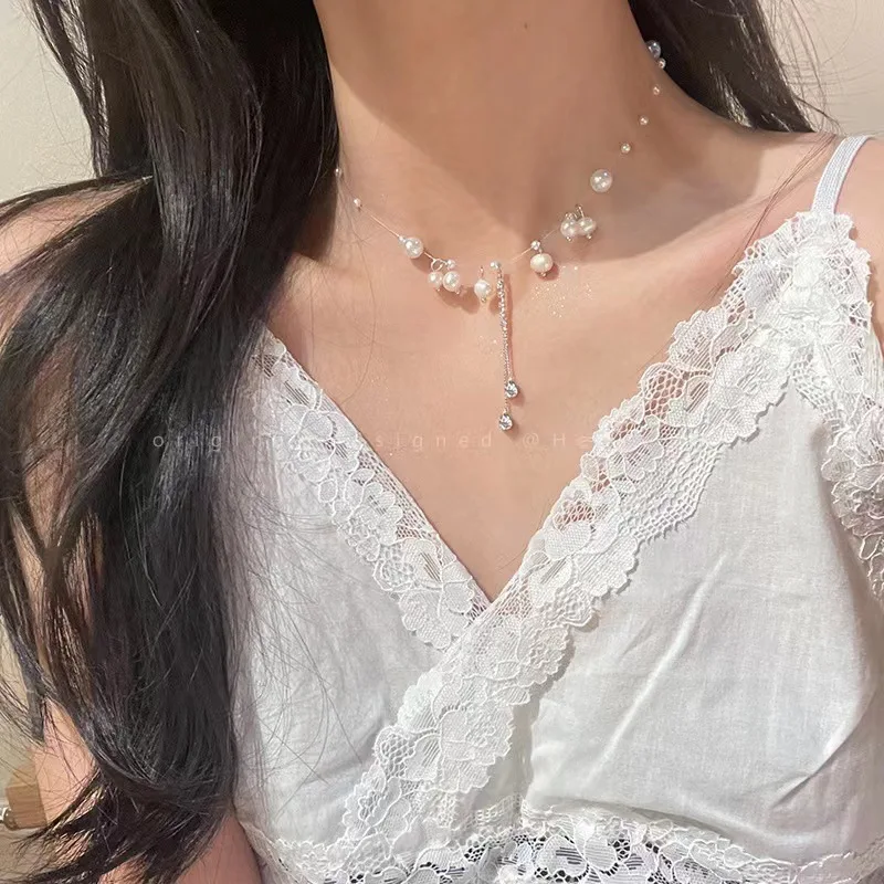 

Temperament Tassel Pearl Diamond Women Neckalce