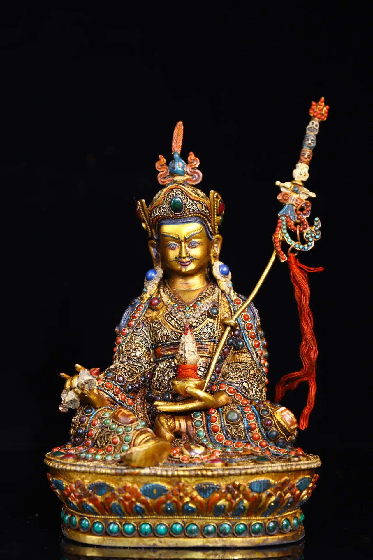 

Коллекция тибетских храмов 9 дюймов, старые тибетские серебряные следы, Золотая мозаика, драгоценный камень, gZi, бусины Padmasambhava Guru Ринпоче, коридор