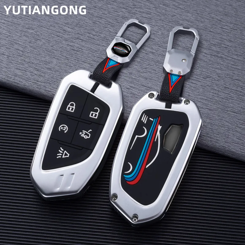 

Zinc Alloy Car Remote Key Case Cover Shell Fob Escalade Keychain Protect Set for Cadillac CT4 CT5 CT4-V C8 Corvette 2020 2021