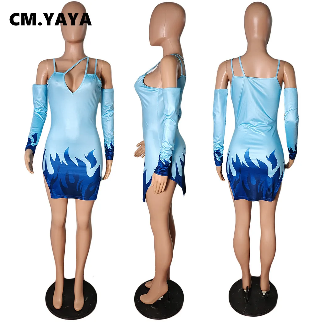 Мини-платье CM.YAYA с открытыми плечами и длинным рукавом разрезом на подоле