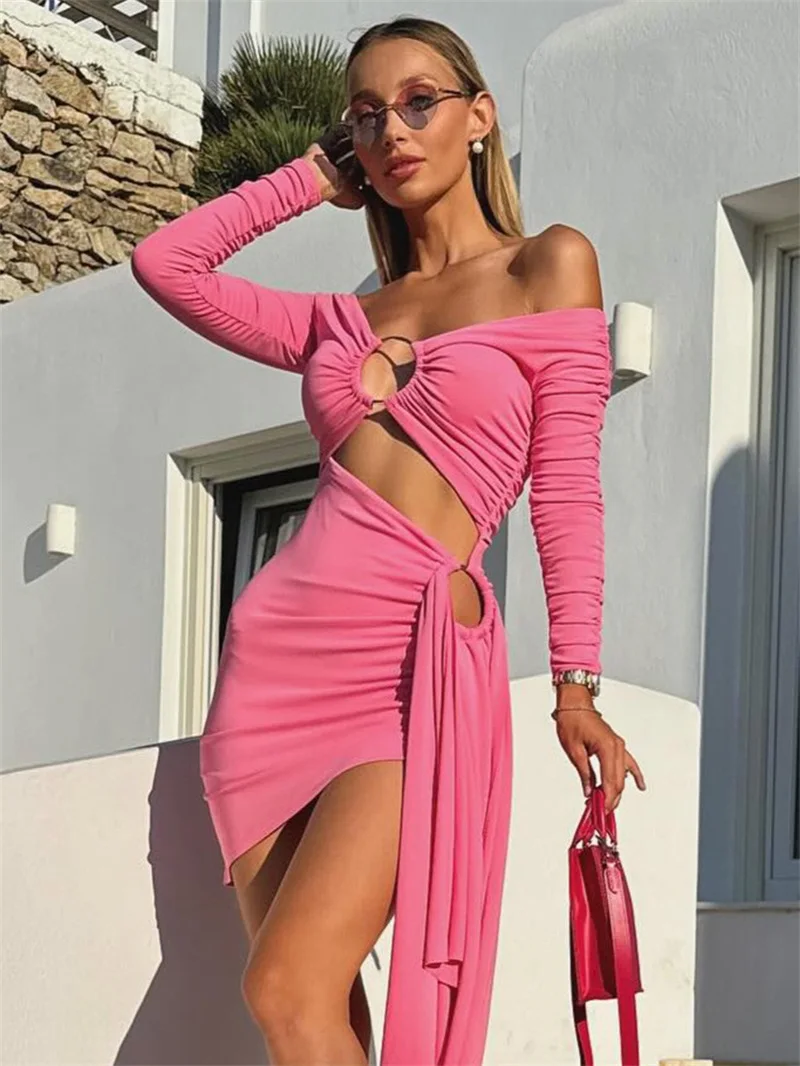 Полое женское платье для выпускного вечера с открытыми плечами вечернее