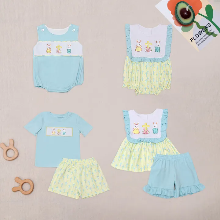 Бутик Пасхи футболка с коротким рукавом Круглый вырез кролик Вышивка Девочка