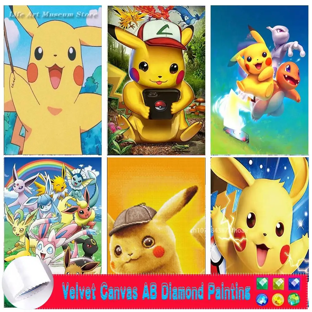 

Pokemon DIY 5D Anime AB Velvet Canvas Diamond Painting Pikachu Figure Pattern Home Decor Embroidery Masonry Crystal Cross Stitch