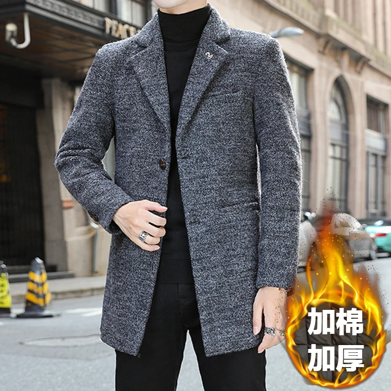 

2023 Winter Thicker Men Woolen Blends Coat High Quality Warm Solid Color Outerwear Male New Windbreaker Trench Jacket Trench