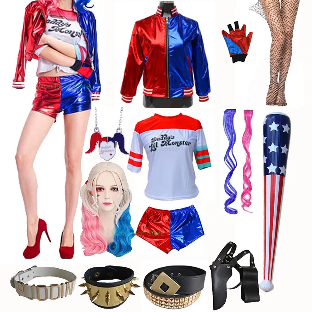 Женский костюм для косплея Харли на Хэллоуин отряд Квинн клоун сшитая куртка