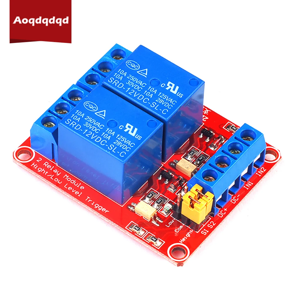 

2 Channel 12V Relay Module with Optocoupler Isolation Support High and Low Level Trigger Development Board for Arduino