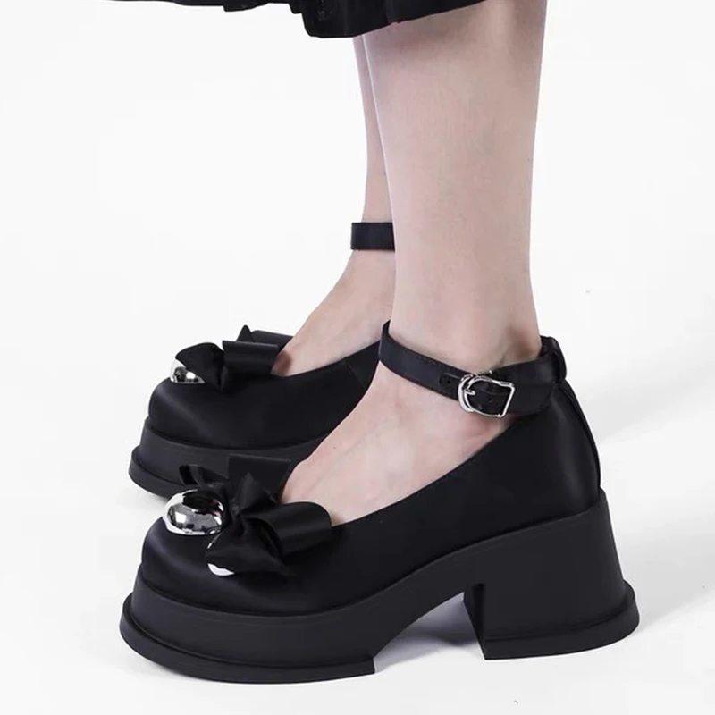 

Туфли женские на платформе и высоком каблуке с бантом, демисезонные