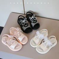 kids pu girls sandals versatile checkerboard 2022 summer new bow flats daily life casual pearl childrens fashion shoes open toe