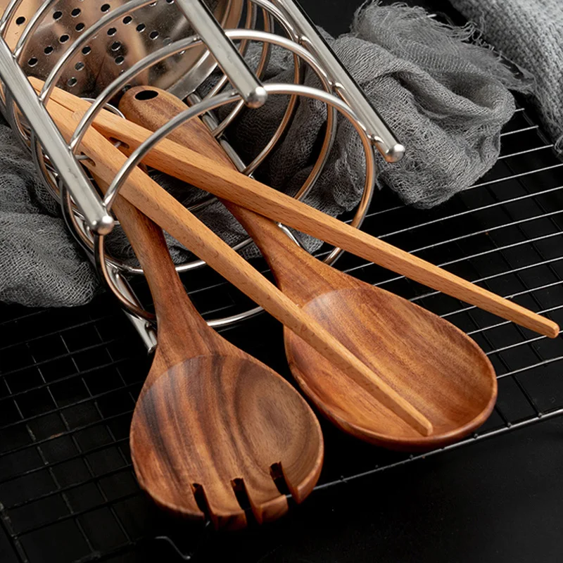 

Wooden Kitchen Utensils Wood Spoon Fork Salad Tongs Set Large Cooking Spoon Food Serving Tongs Salad Server Cooking Tools Set