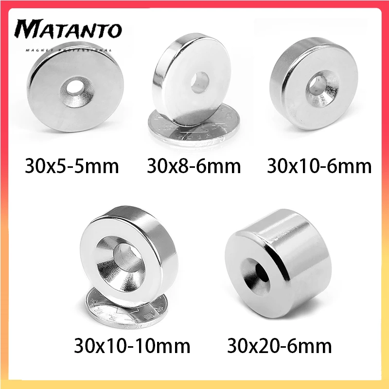 

1/2PCS 30x5-5 30x8-6 30x10-6 30x20-6 Round Super Powerful Strong Magnetic Magnets 30*20 mm Hole 6mm Countersunk Neodymium Magnet
