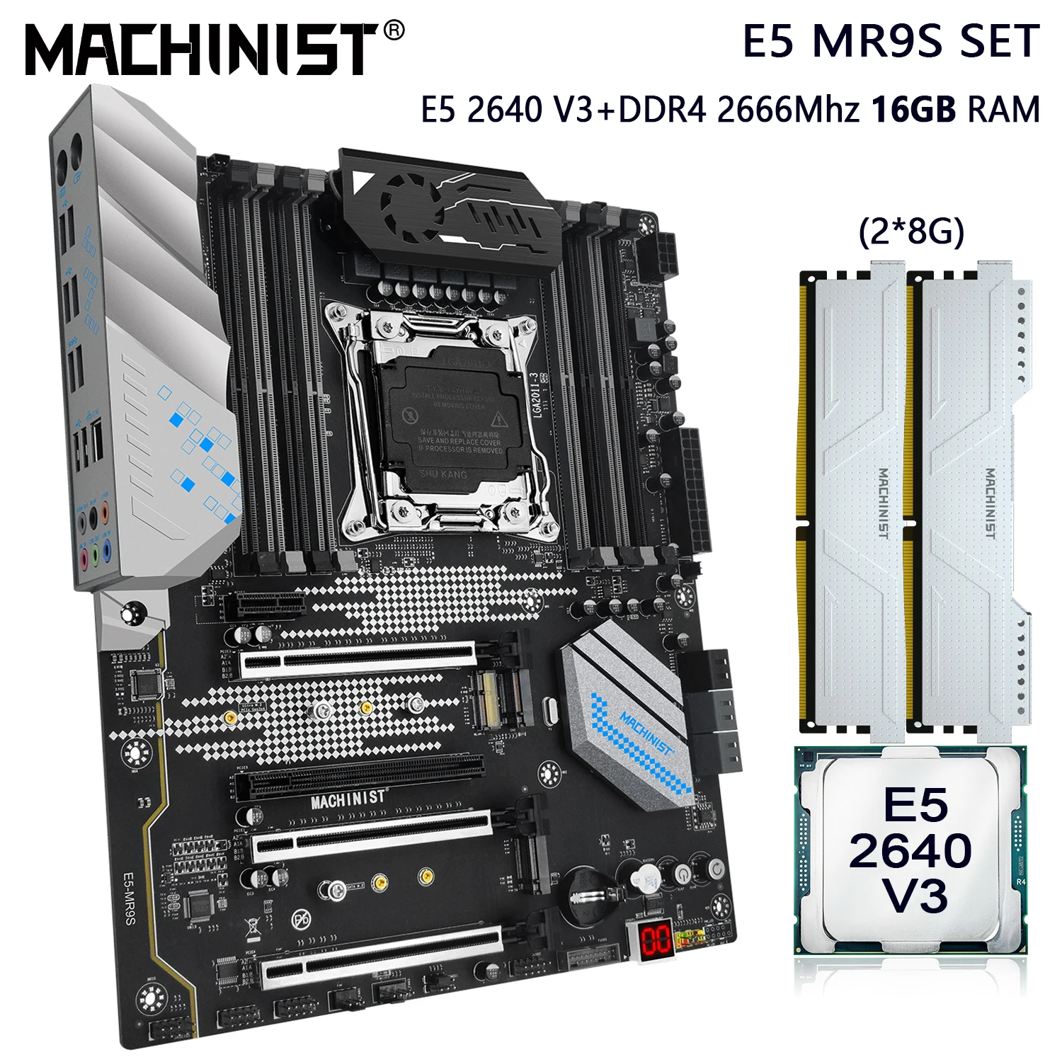 

MACHINIST E5 MR9S Motherboard Kit With Xeon E5 2640 V3 CPU 16GB(2*8G) DDR4 RAM Memory LGA2011-3 Set NVME M.2 SATA USB 3.0 ATX