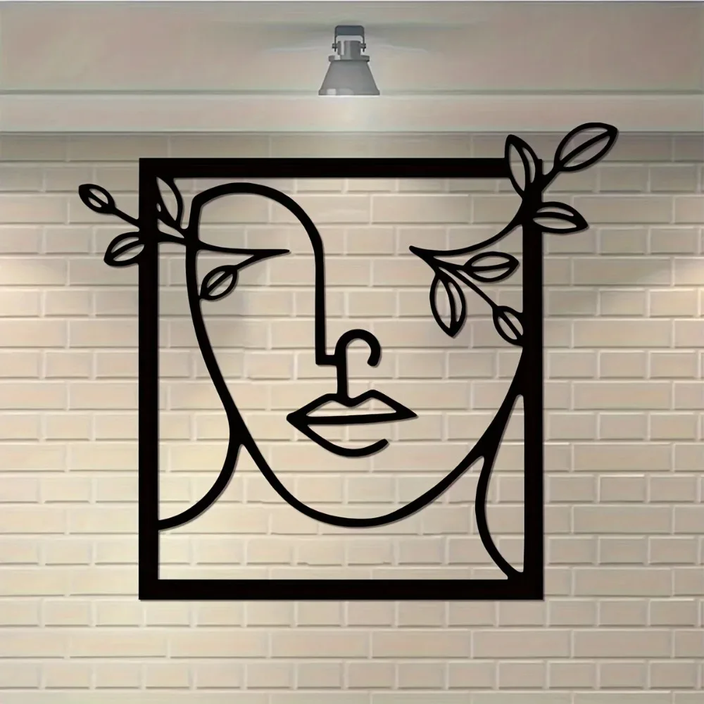 Металлическое Настенное Искусство Дежурства Женского Лица С Листьями. Стильное