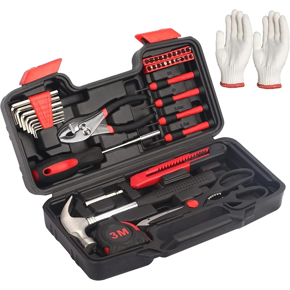 

2023 New Household Hand Basic General Tool Kit 40-Piece With Gloves,Plastic Toolbox Storage Case-Includes All Essential Repair