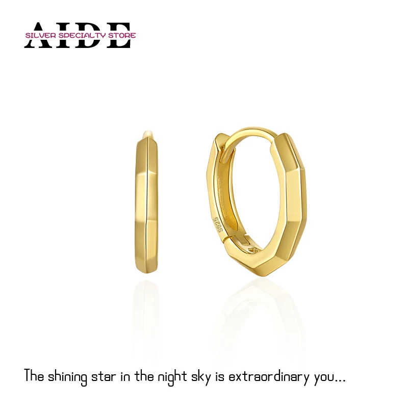 

AIDE 925 Sterling Silver Classic Glossy Hoop Earrings For Women Luxury Fine Jewelry Gold Plating Huggie Ear Buckle Brincos Gifts