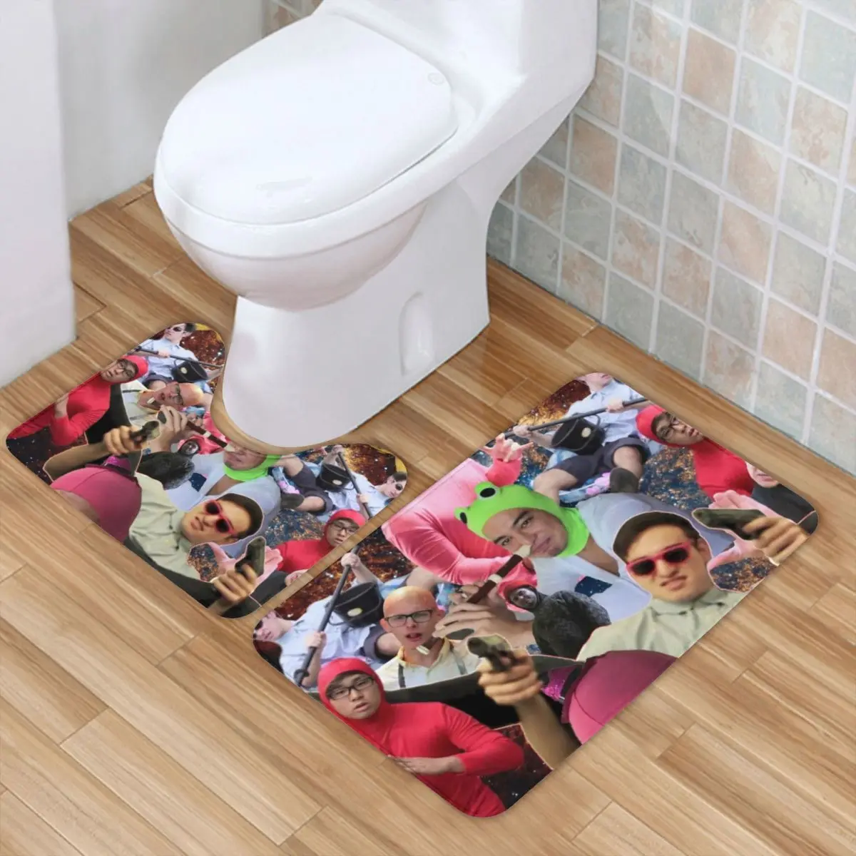 

Коврик для ванной с графическим мемом, Забавный моющийся коврик для ванной из 2 предметов, современный полиэстеровый коврик для ванной