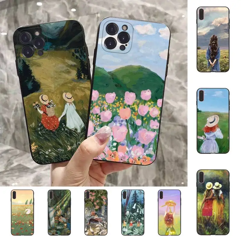 

Cartoon Scenery Girl Phone Case For iPhone 13 Pro MAX 14 11 12 Mini X XS XR 6 7 8 Plus SE 2020 Soft TPU Cover