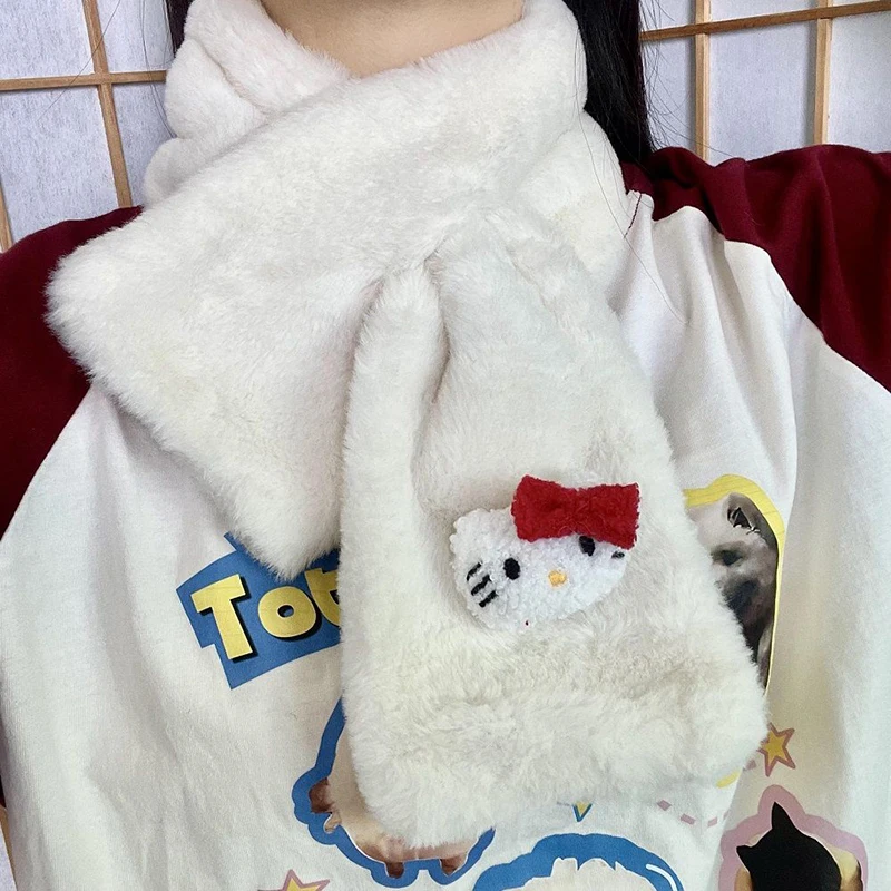 

Kawaii Sanrio Anime Scarf Cute Hello Kitty Cartoon Versatile Autumn Winter Thickening Soft Cold Prevention Scarf Gifts for Girls