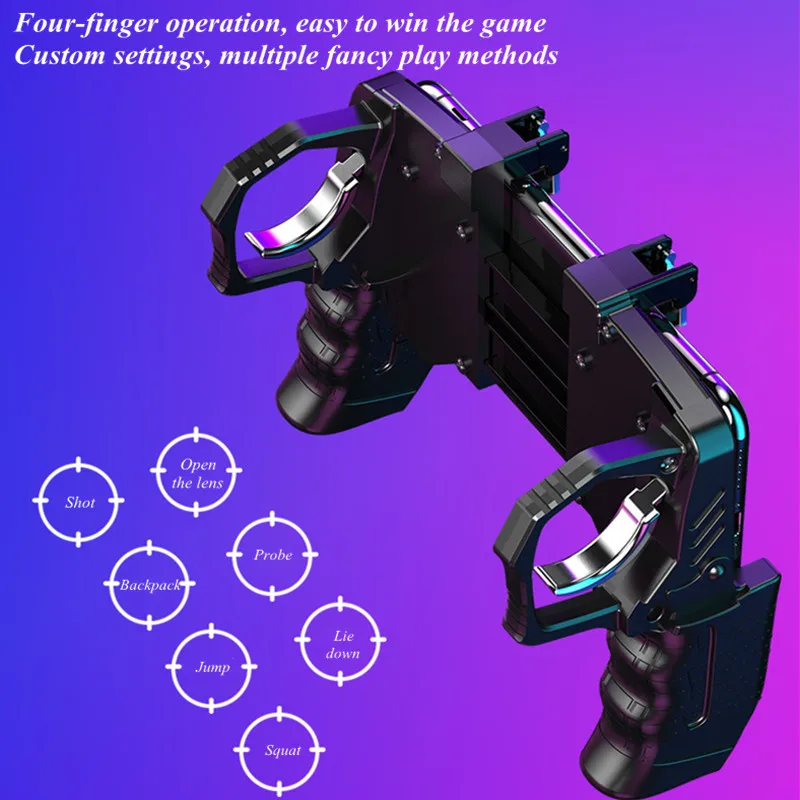 k21 mobile phone 6 finger game handle fr pubg gaming joystick gamepad shooter trigger free fire abs alloy button for android ios free global shipping