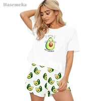 summer cartoon printed sleepwear suits for women short sleeve shorts 2 piece sets contracted leisure solid women pajamas