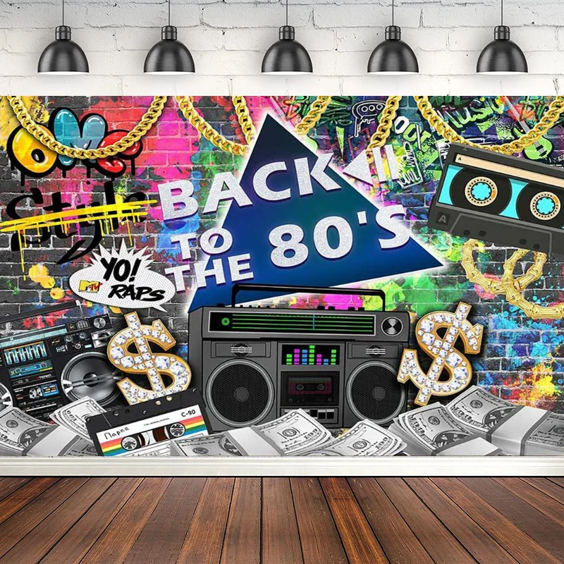 

Photography Backdrop Hip Hop Colorful Brick Wall Background Urban Graffiti 80's Theme Birthday Party Decor Cake Table Banner