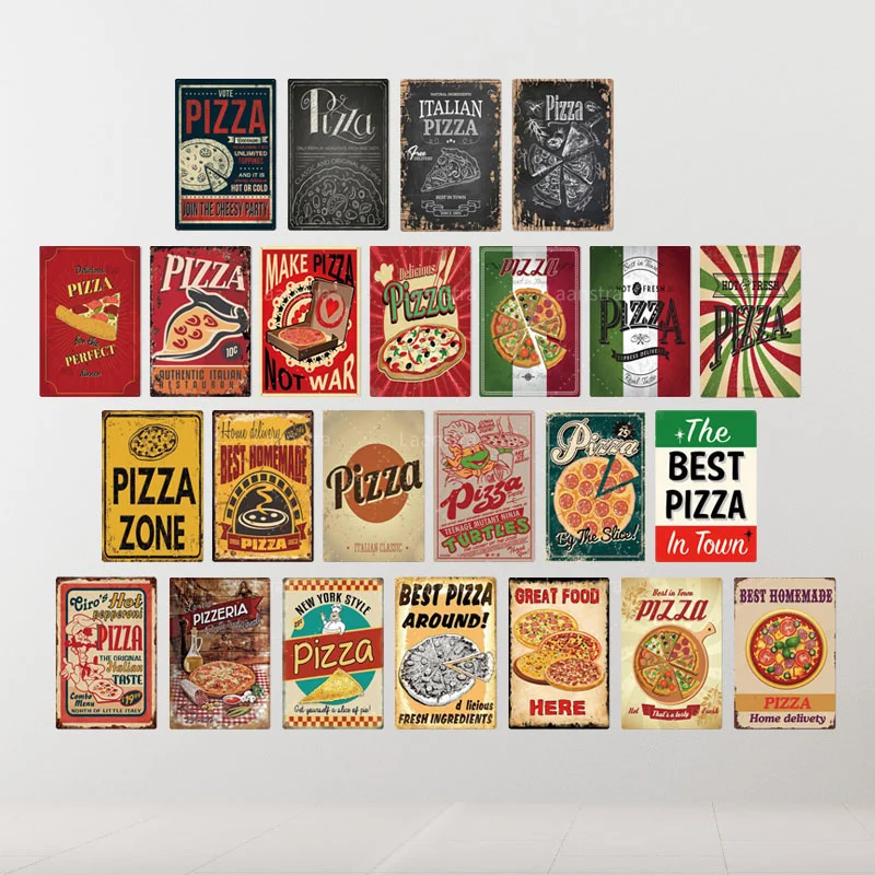 

Pizza Sign Retro Metal Tin Plate Painting Vintage Metal Wall Decoration for Pizzeria Restaurant Dining Wall Art Poster Plaque a1