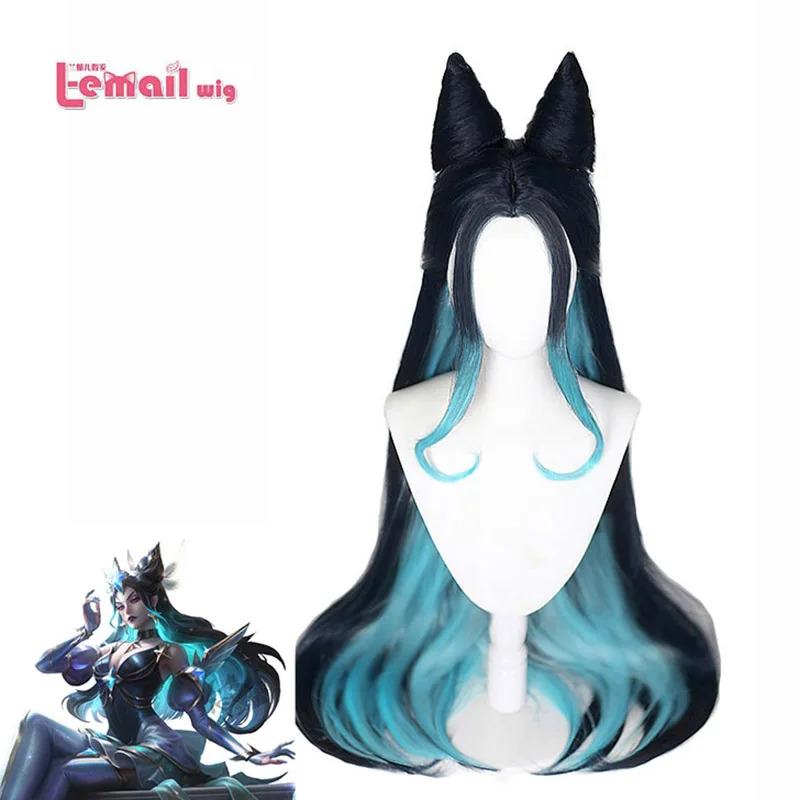 L-email wig Synthetic Hair Syndra Wigs Game LOL Star Guardian Prestige Cosplay Wig Blue Black Mixed Long Heat Resistant Wigs