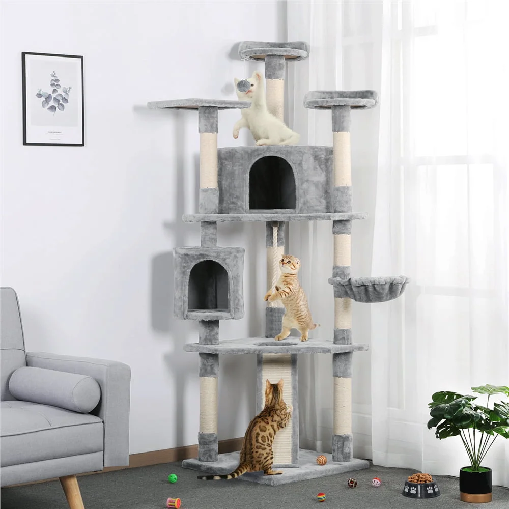 

79" Multilevel Cat Tree Tower with Scratching Posts, Light Gray, Cat Supplies, Cat Toys, So That Cats Can Play Happily At Home