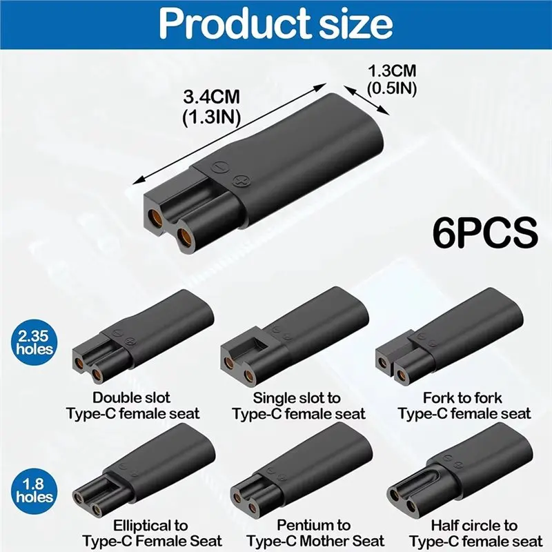 2025-6 шт. Сменные USB-адаптеры Type-C для всех типов электрических машинок для стрижки волос, триммеров для бороды, бритв, ламп (art.: 3920d8a37e08f) - 3920d8a37e08f