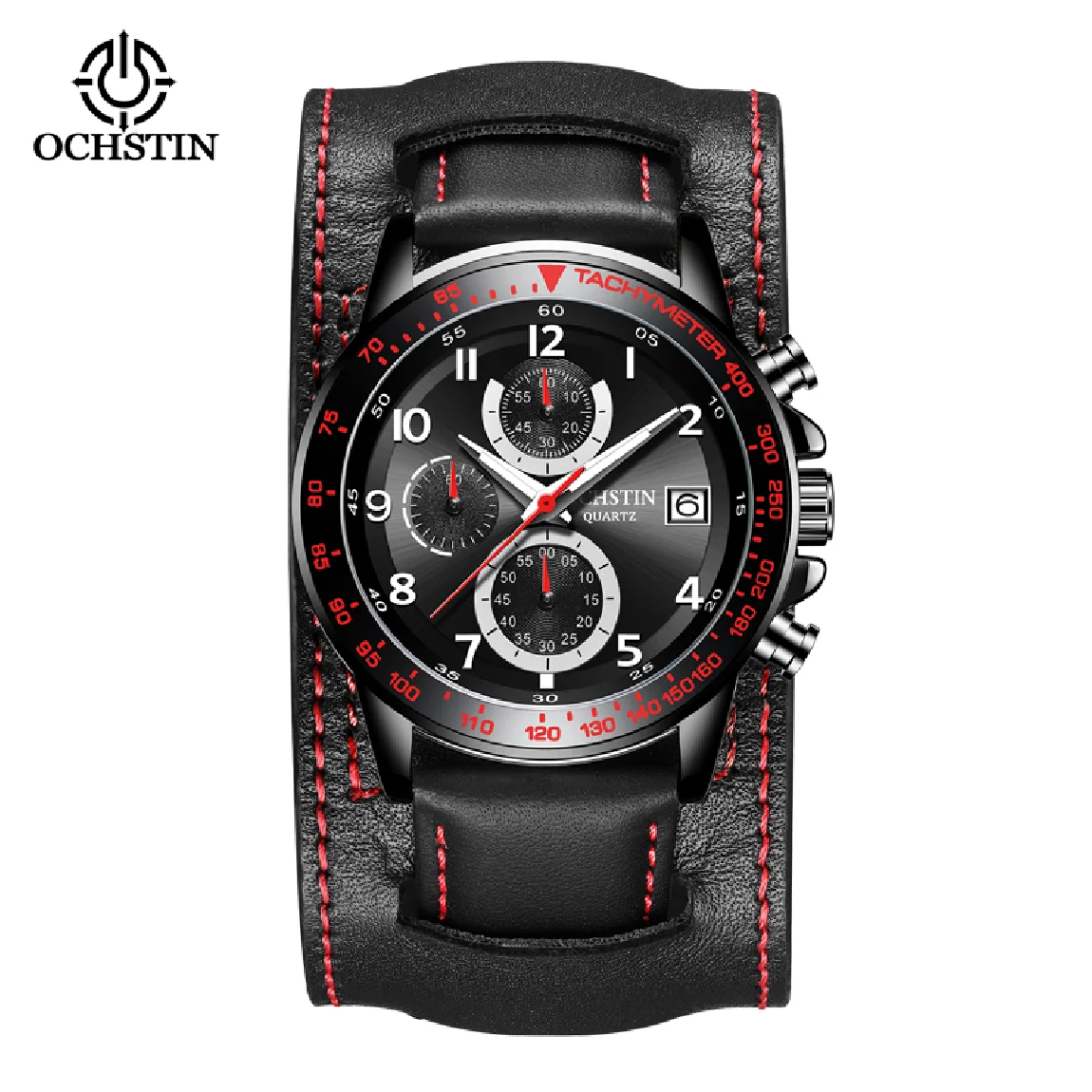 

NEW Black Mens Watches Brand Ochstin Creative Fashion Chronograph Quartz Wristwatch Leather Strap Lumious Hands Waterproof Clock