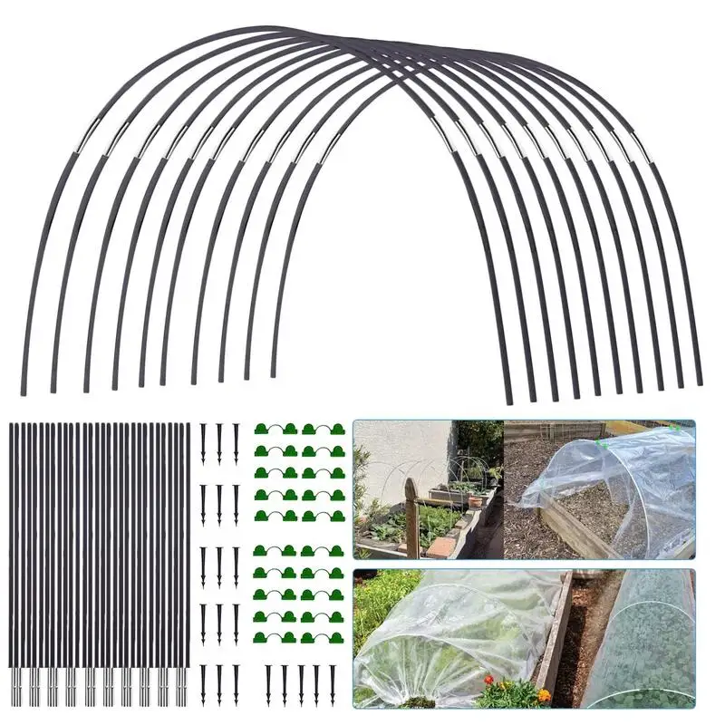 Greenhouse Hoops Set Gardening Folding Fiber Rod Set Seedling Arch Shed Bracket Garden Plant Hoop Grow Tunnel Support with Net