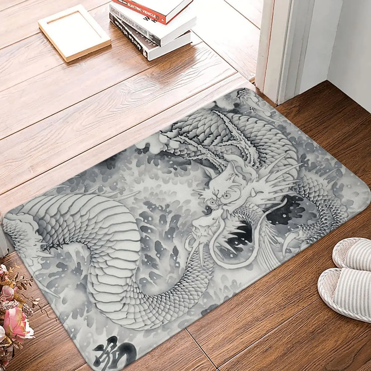 

Tattoos Art Bath Non-Slip Carpet Ink Painting Dragon Japan Living Room Mat Welcome Doormat Home Decoration Rug