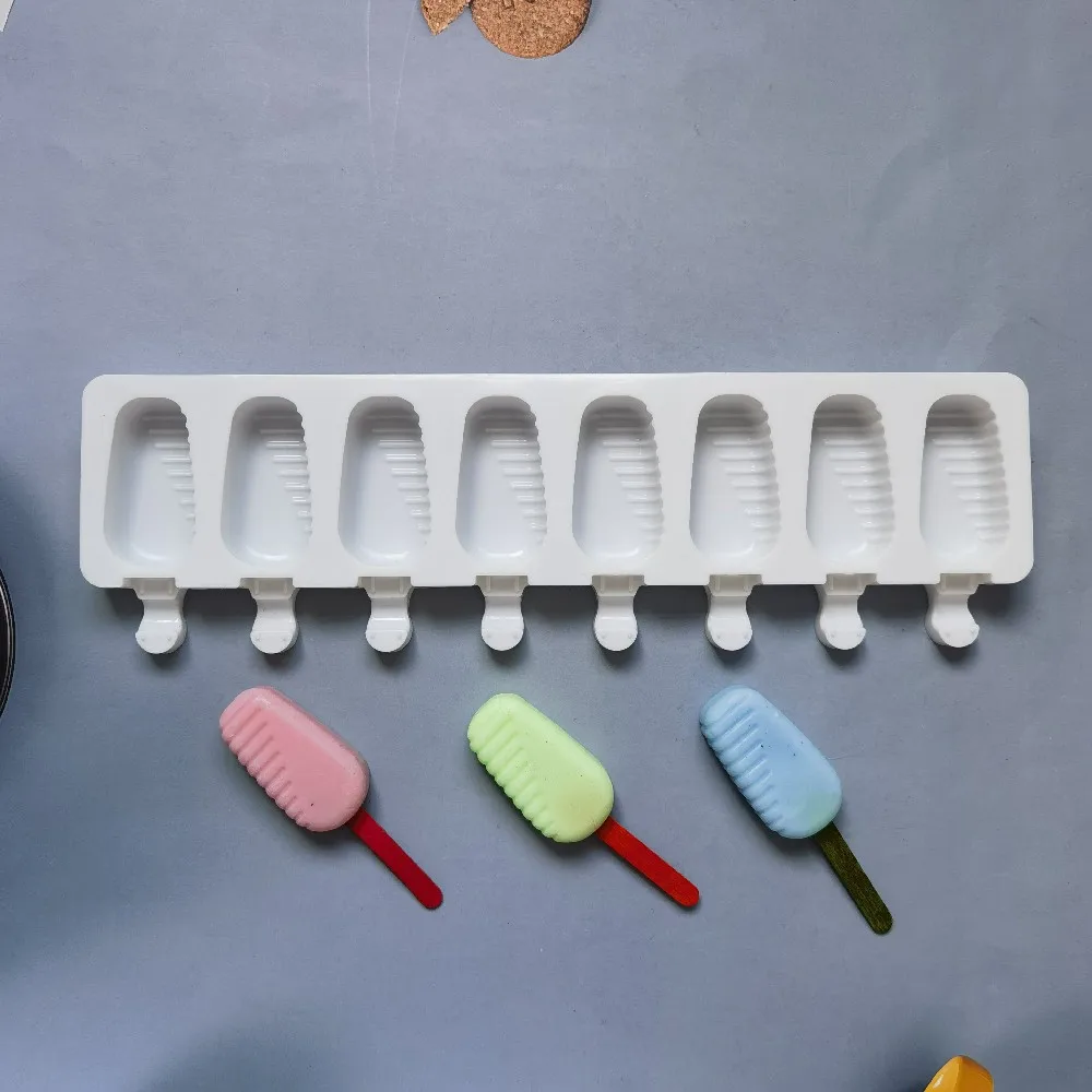 

8 Holes Twill Ice Cream Silicone Mold DIY Oval Dessert Popsicle Ice Cream Mold Ice Grid Making Summer Party Supplies