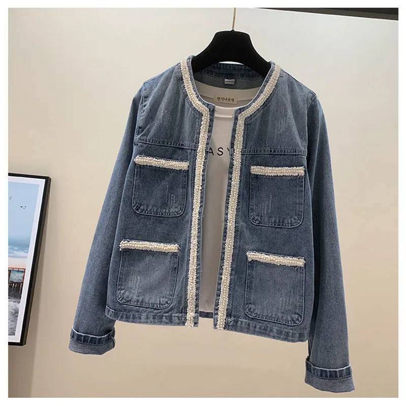 Женская джинсовая куртка с длинным рукавом свободная повседневная из денима