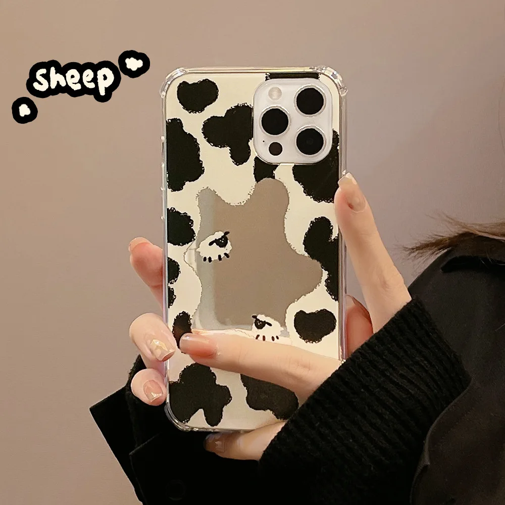 

Mirror Sheep Cute Shockproof Protective Phone Case for Pphone 11 12 Pro Max 13 Promax Mini 7 8 Plus X Xr Xsmax Cartoon Conque