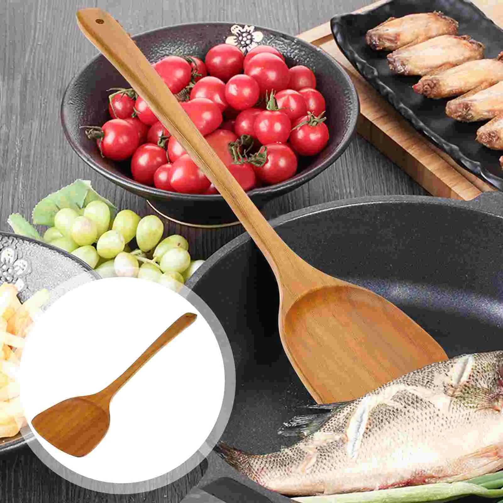 

Cooking Spatula Wooden Kitchen Wood Turner Utensils Wok Utensil Tool Scoop Handle Nonstick Spoon Spatulas Bamboo Frying Spoons