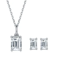 BOEYCJR 925 Silver D color Emerald cut 1ct pendant0.5ct earrings Moissanite VVS1 Fine JewelryNecklace&Earrings Women Jewelry Set