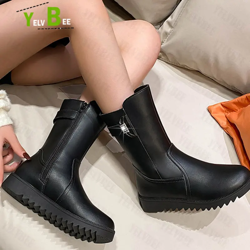 

Women Chelsea Boots Luxury Crystal Platform Shoes Mid Calf Flats Chunky New Winter Fashion Goth Gladiator Ladies Zapatillas 2022