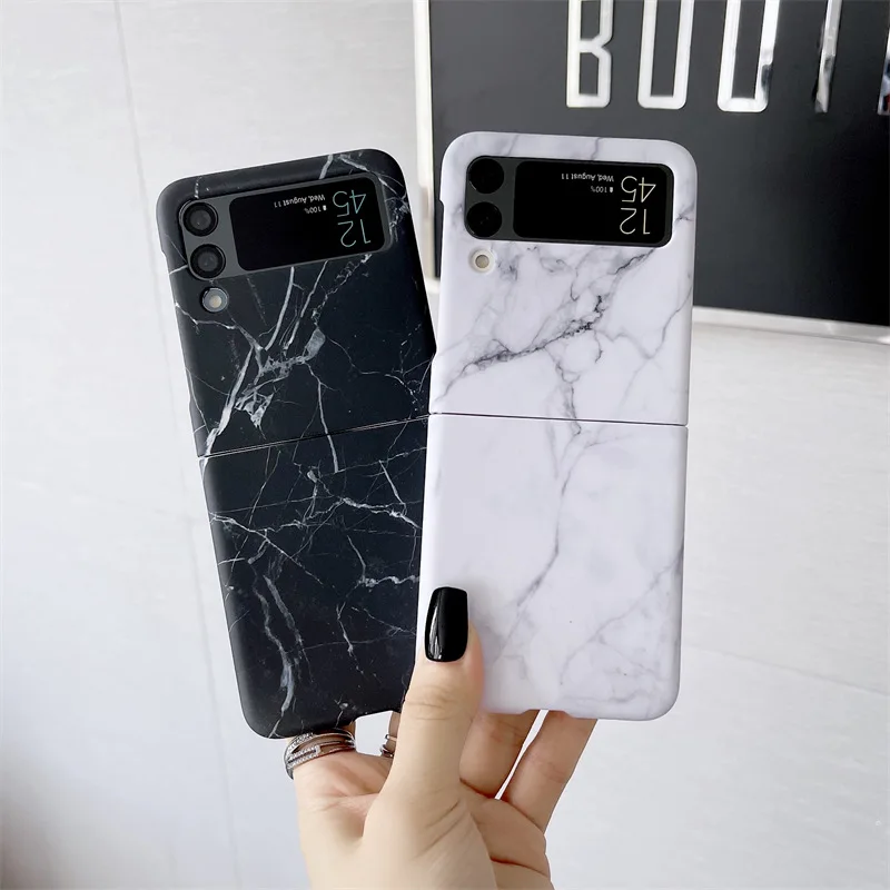 

Fashion White Black Marble Phone Case for Samsung Galaxy Z Flip 3 Z Flip 4 Hard PC Back Cover for ZFlip3 ZFlip4 Case Shell