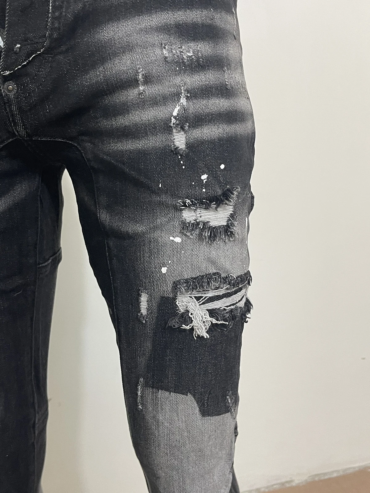 2023 spring and autumn new style jeans man d2 jeans three-dimensional cutting splice wash slim small black gray color clasp A39