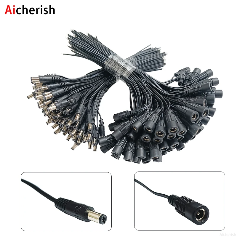 Aicherish LED  Male AndFemale Adapter DC Connector 12V DC Power Plug 5.5x 2.1mm 5050 3528 LED Lamp Battery Monitoring Adapter