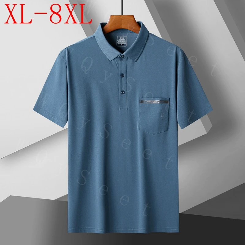 

8XL-M Oversized Polo Shirts Men's 2022 Summer New Casual Loose Men's Shirts With Pockets High Quality Breathable Polo Men