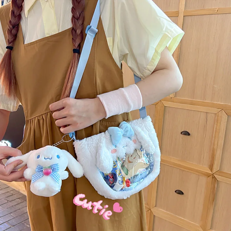 Sanrio Kawaii плюшевые сумки Cinnamoroll Melody Kuromi сумка через плечо мультяшная прозрачная
