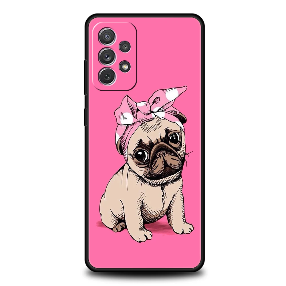 Cute Pug Dog Silicone Case For Samsung Galaxy A32 A52 A13 A22 A72 A51 A71 A41 A11 A31 A21S 5G Luxury Phone Cover Shell Funda Bag