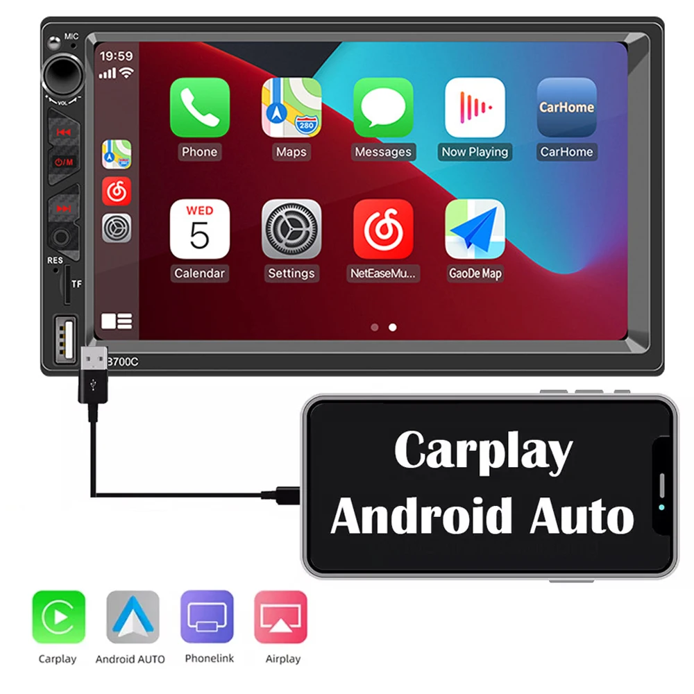 

2 Din 7-дюймовый сенсорный экран Android Авто Carplay Bluetooth TF USB автомобильный радиоприемник FM-приемник мультимедийный плеер громкой связи