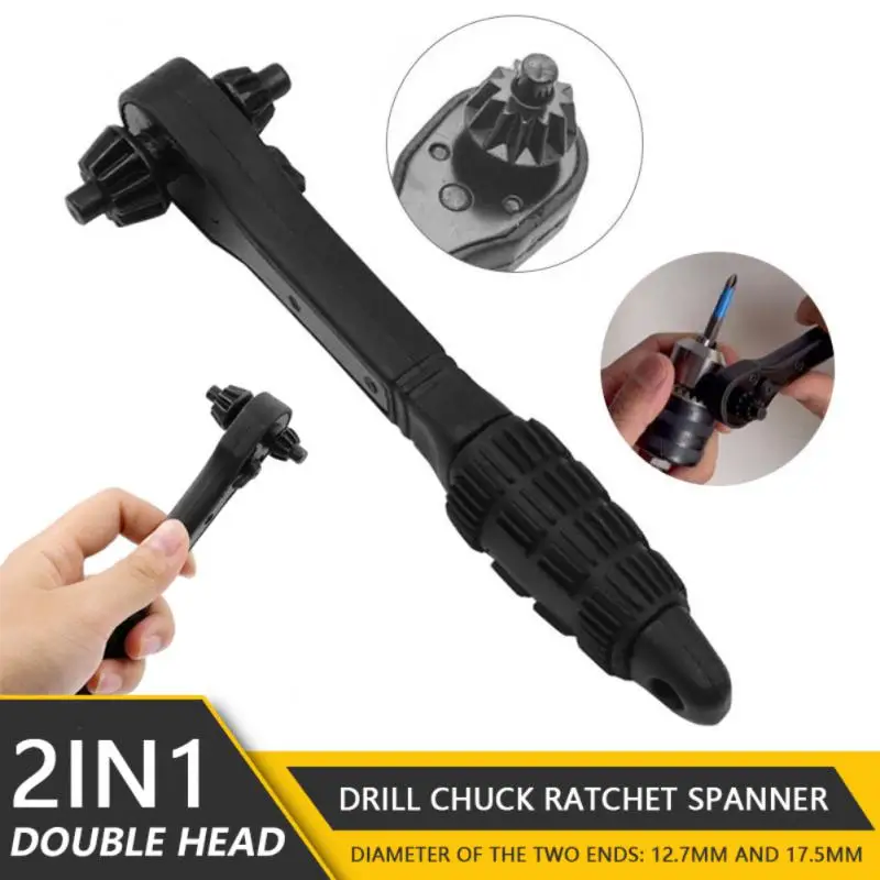 

2 In 1 Drill Chuck Ratchet Spanner Two-way Quick Ratchet Two-ended Dual Purpose Spanners Hardened Rubber Spanner Wrench Tools