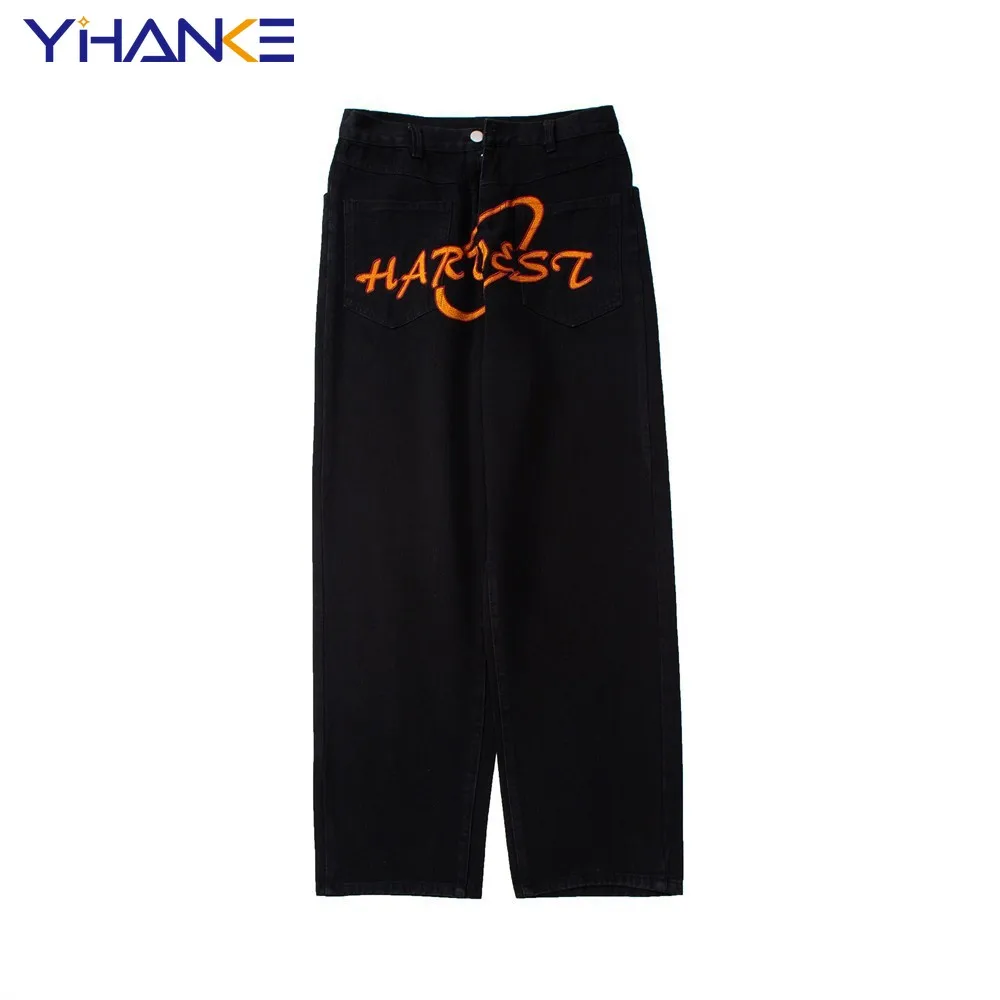 

Модные мужские джинсы в европейском и американском стиле с вышивкой буквенным принтом мужские уличные трендовые свободные прямые брюки