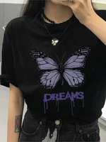 purple butterfly printing summer harajuku womans cute t shirt vintage punk streetwear kawaii y2k tops korean style fashion tees